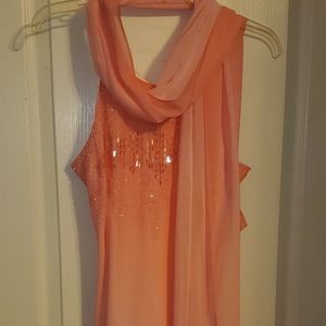 Beautiful Satin Coral Colored Dress w Sash